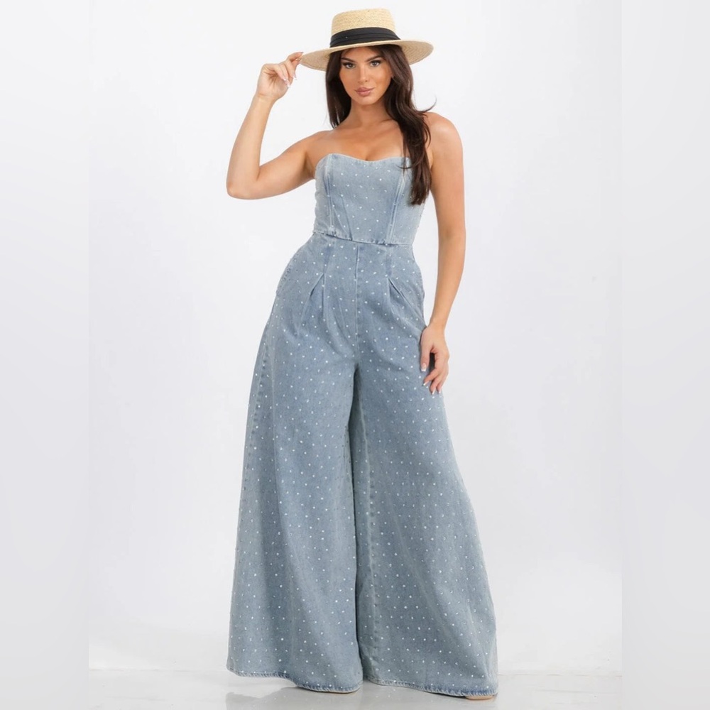 Denim Rhinestone Jumpsuit